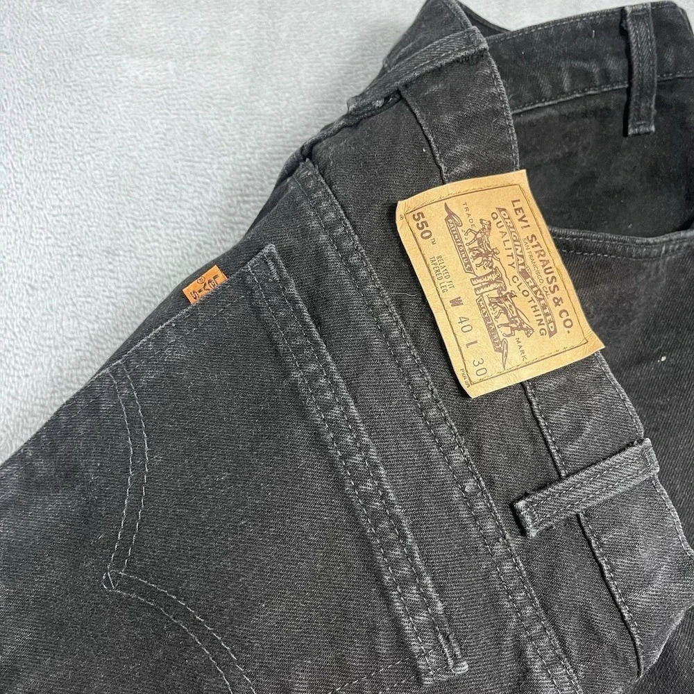 Vtg 96' Levis 550 USA Made 40x30 Mens Jeans Black Denim Relaxed Taper Orange Tab